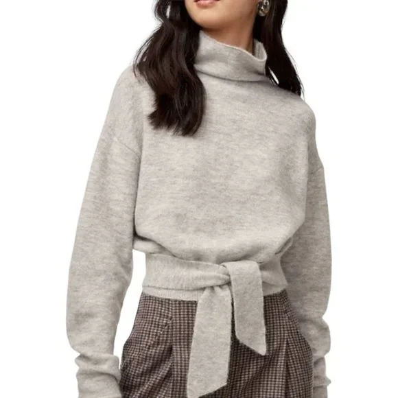 Aritzia Wilfred Lorin Sweater Turtle Neck Long Sleeve Tie Waist Gray Medium - Picture 1 of 7